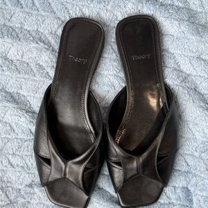 Theory Black Leather Women's Mules